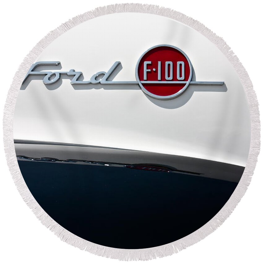 Ford Round Beach Towel featuring the photograph Ford F-100 by Linda Bianic