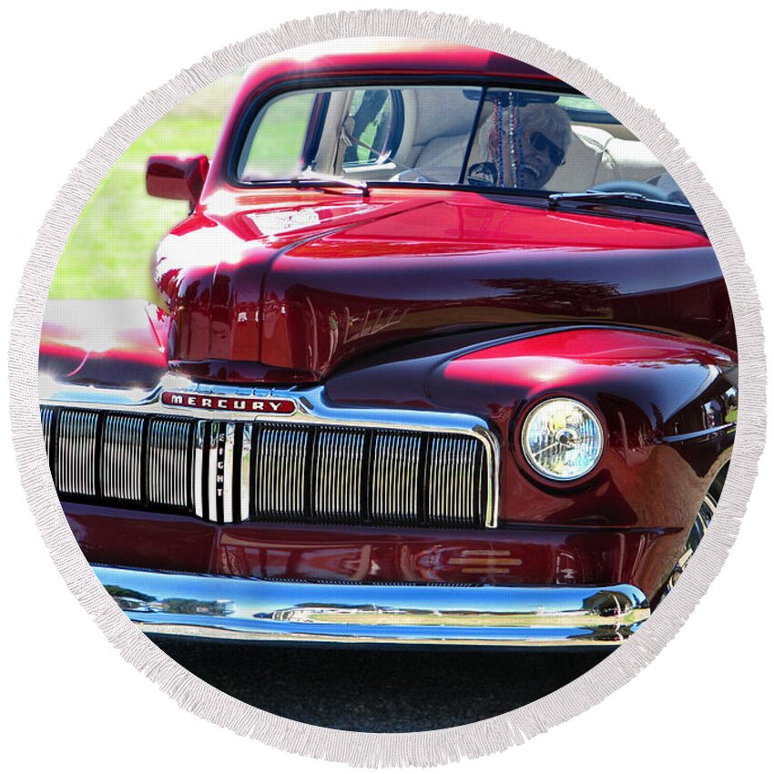 Cars Round Beach Towel featuring the photograph Ford Mercury Eight by Rory Siegel