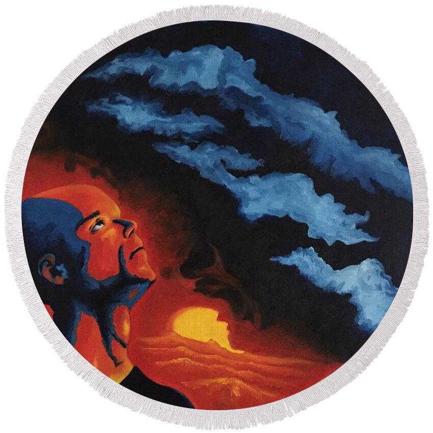 Foreseen Round Beach Towel featuring the painting Foreseen by Michael TMAD Finney