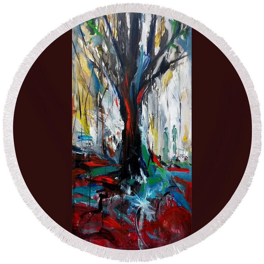 Forest Discovery Round Beach Towel featuring the painting Forest Discovery by John Gholson