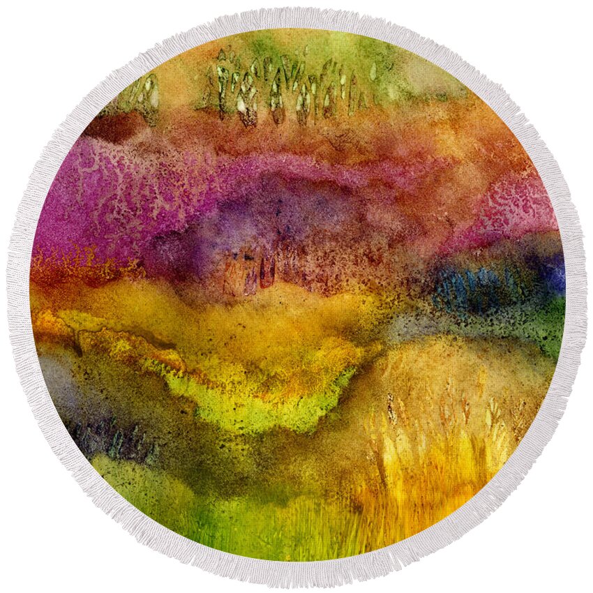 Watercolor Round Beach Towel featuring the painting Forest by Hailey E Herrera