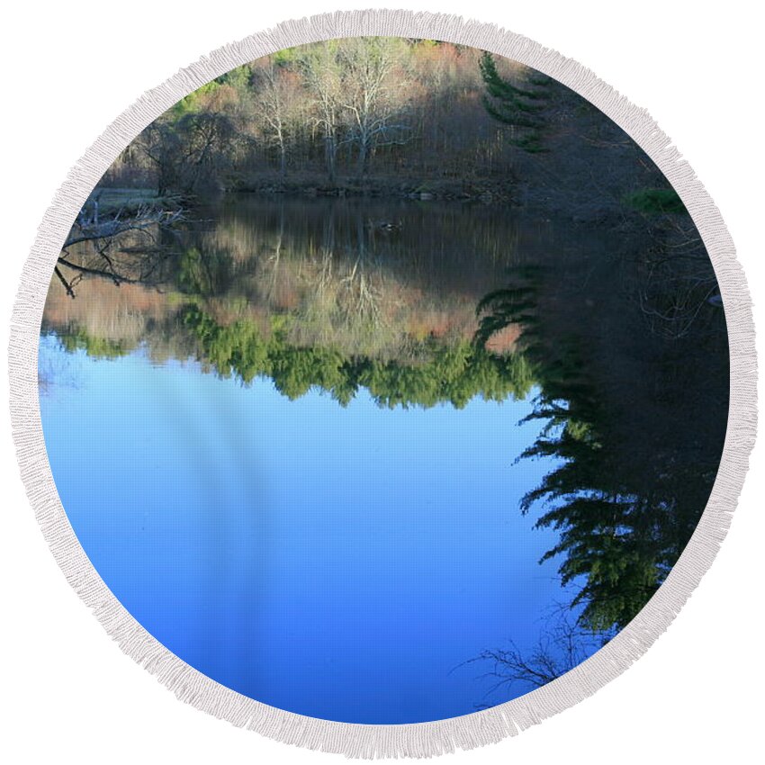 Water Reflections Round Beach Towel featuring the photograph Forest Reflections by Neal Eslinger