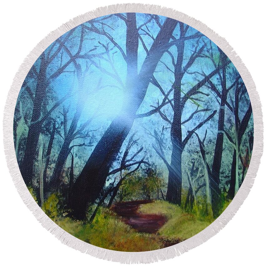 Painting Round Beach Towel featuring the painting Forest Sunlight by Charles and Melisa Morrison