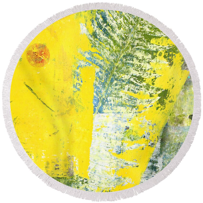 Monoprint Round Beach Towel featuring the painting Forest Textures Abstract by Nancy Merkle