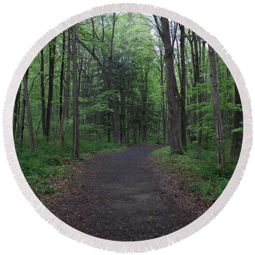 Nature Round Beach Towel featuring the photograph Forest trail by Catherine Gagne