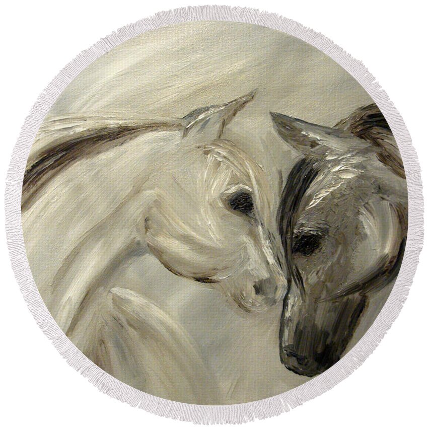 Horse Round Beach Towel featuring the painting Forever Friends by Barbie Batson