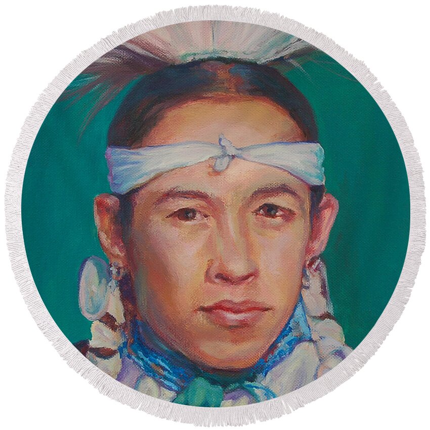 Native American Round Beach Towel featuring the painting Forrest by Christine Lytwynczuk
