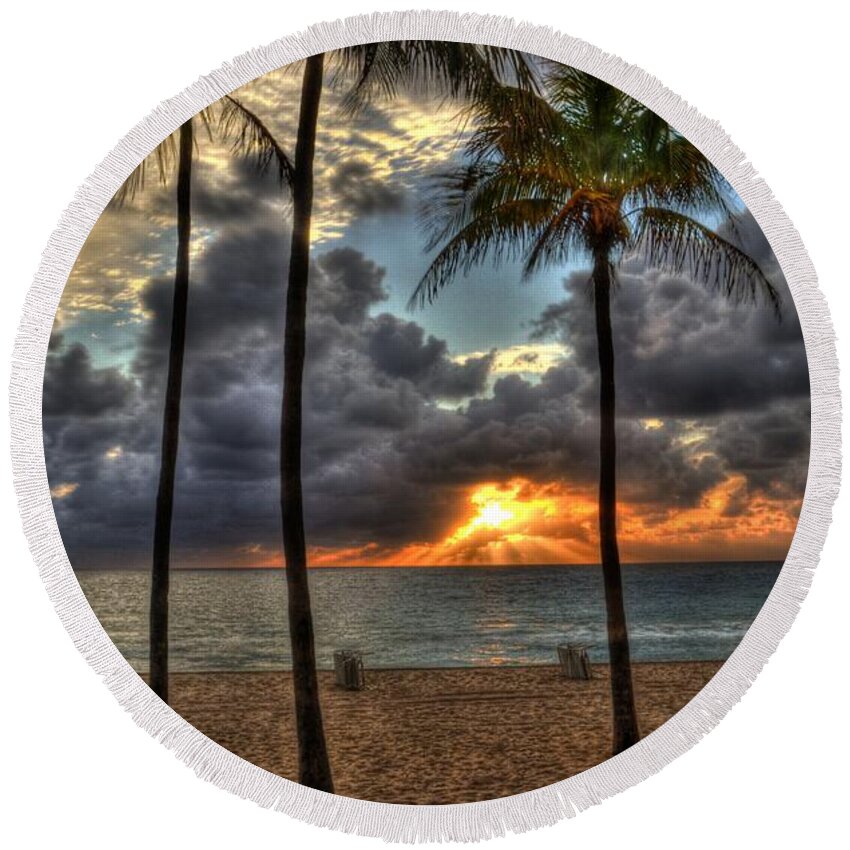 Fort Lauderdale Beach Round Beach Towel featuring the photograph Fort Lauderdale Beach Florida - Sunrise by Timothy Lowry