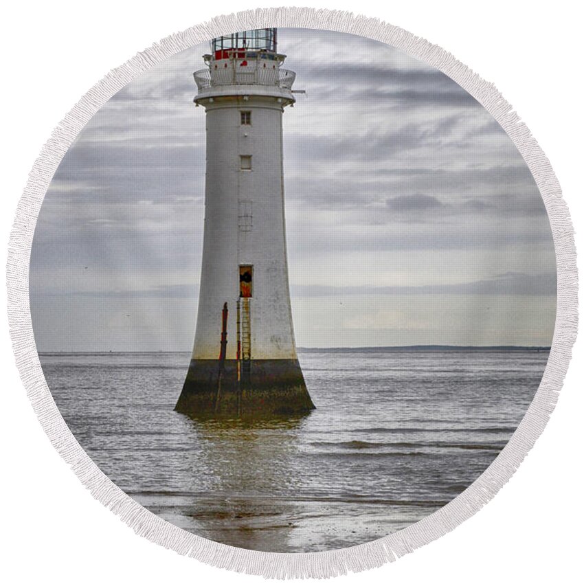 Seascape Round Beach Towel featuring the photograph Fort Perch Lighthouse by Spikey Mouse Photography