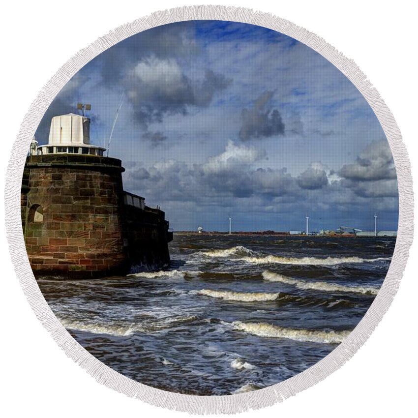 Lighthouse Round Beach Towel featuring the photograph Fort Perch Rock by Spikey Mouse Photography