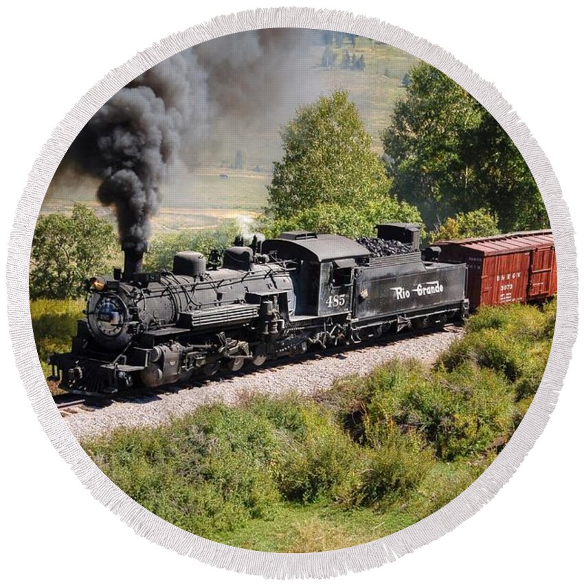 Steam Train Photographs Round Beach Towel featuring the photograph Four Percent Grade Part 1 by Ken Smith