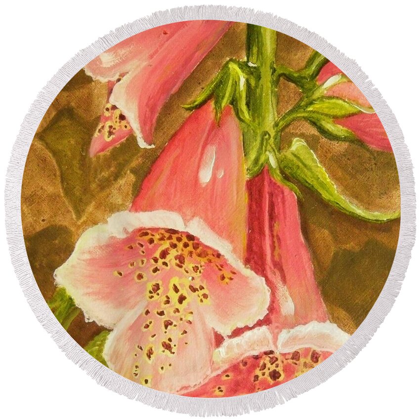 Flower Round Beach Towel featuring the painting Foxy Foxglove of Williamsburg by Nicole Angell