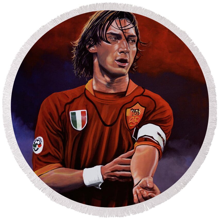 Francesco Totti Round Beach Towel featuring the painting Francesco Totti by Paul Meijering