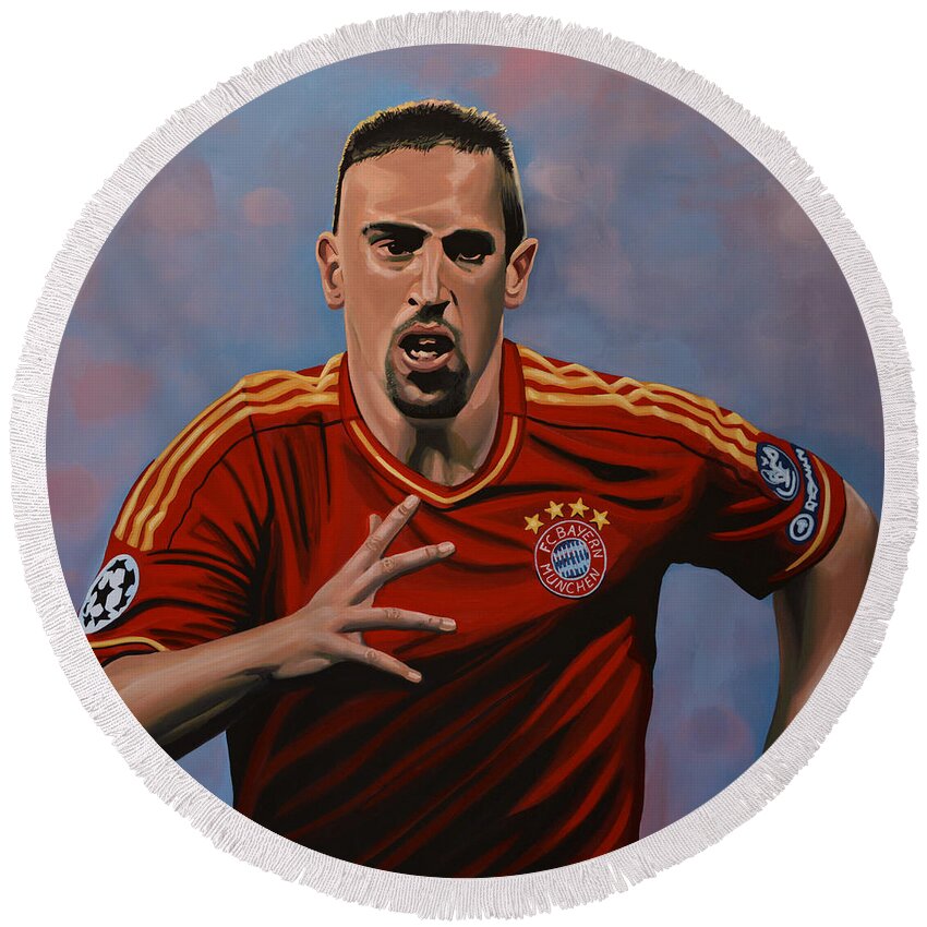 Franck Ribery Round Beach Towel featuring the painting Franck Ribery by Paul Meijering