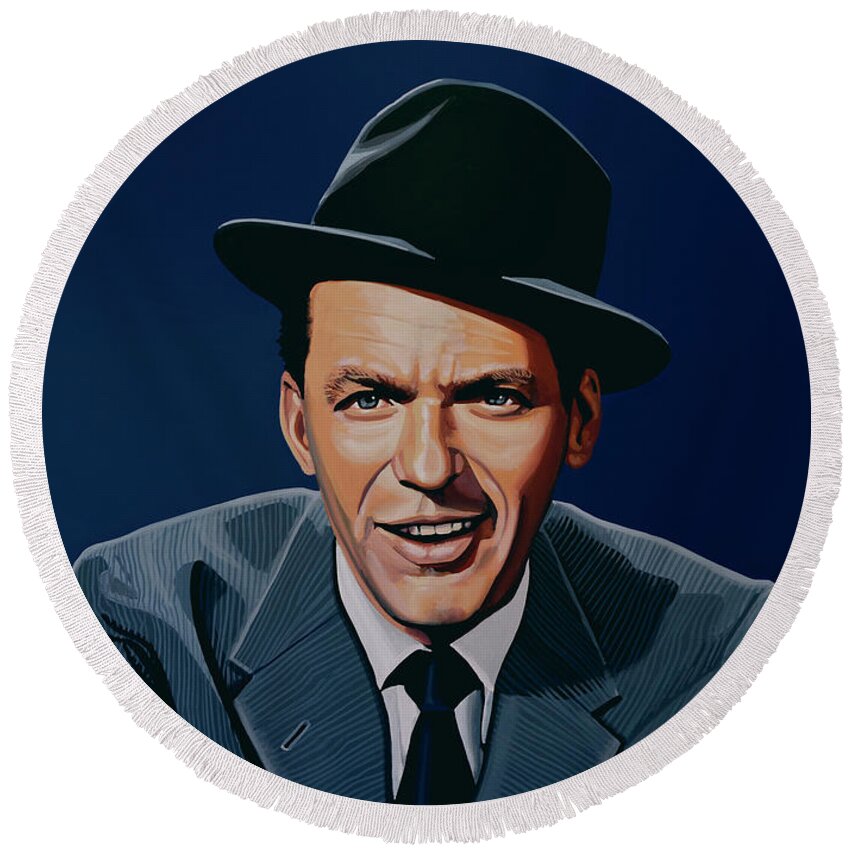 Frank Sinatra Round Beach Towel featuring the painting Frank Sinatra by Paul Meijering