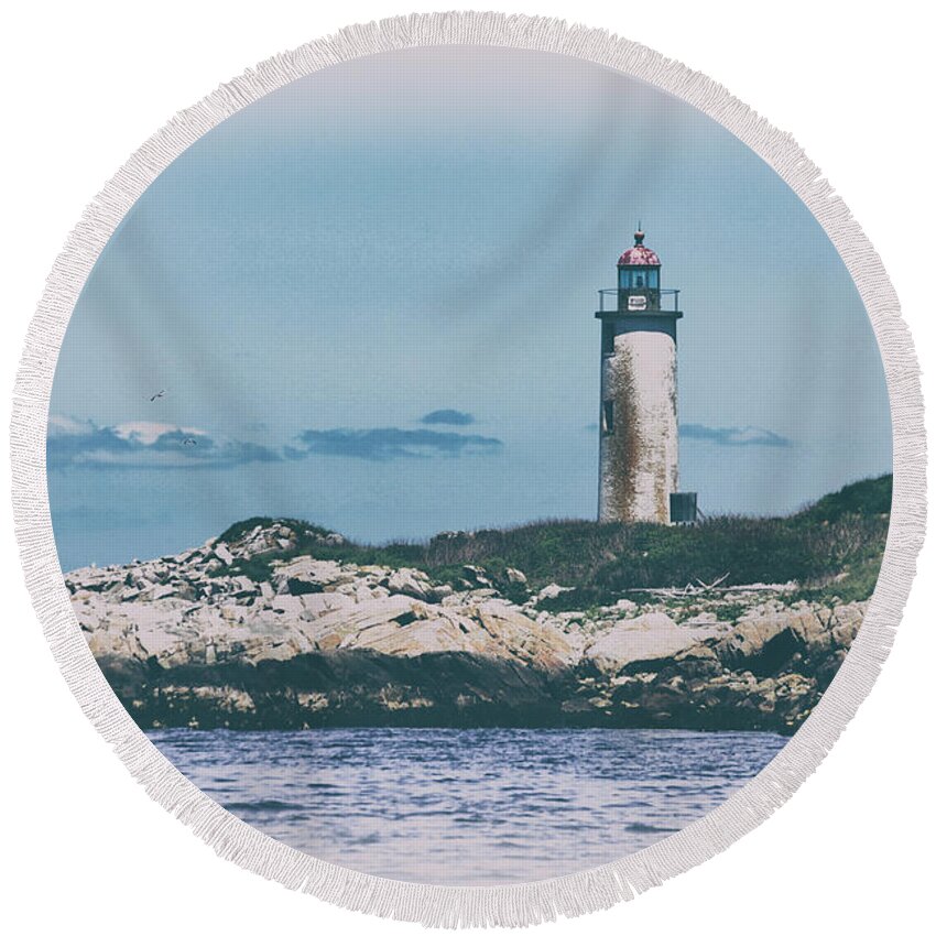 Franklin Island Lighthouse Round Beach Towel featuring the photograph Franklin Island LIghthouse by Karol Livote
