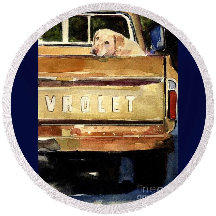 Dog Round Beach Towel featuring the painting Free Ride by Molly Poole