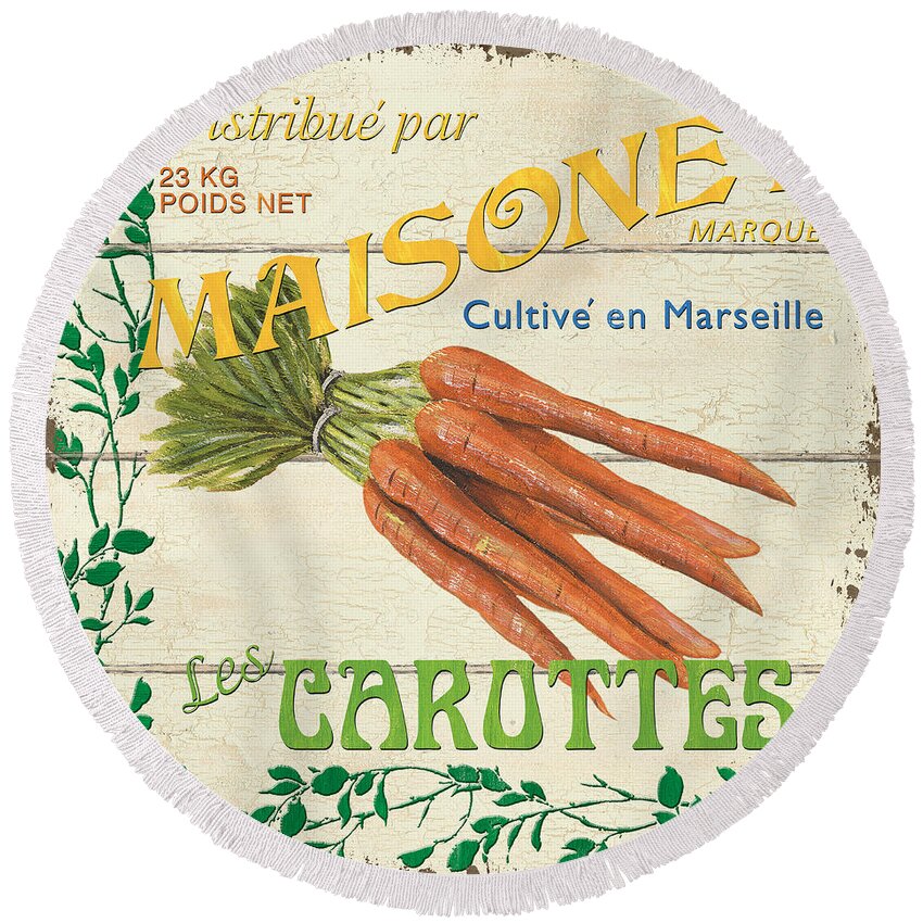 Carrots Round Beach Towel featuring the painting French Veggie Sign 2 by Debbie DeWitt
