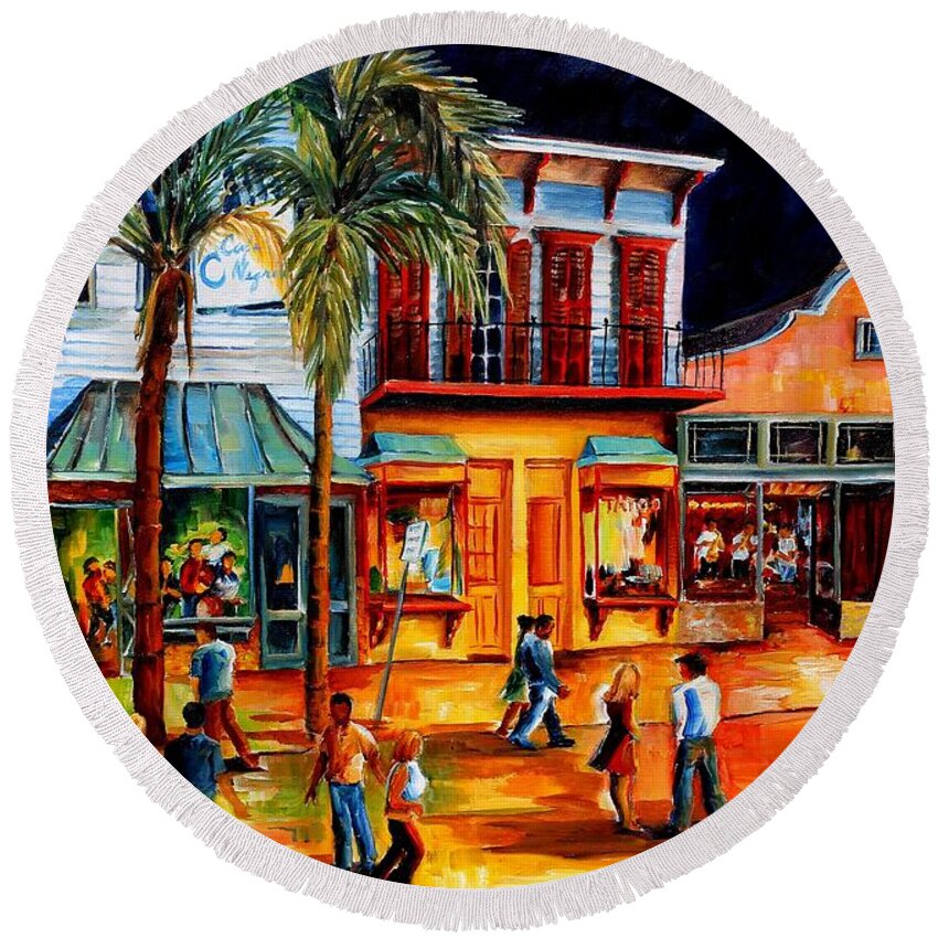 New Orleans Round Beach Towel featuring the painting Frenchmen Street Night by Diane Millsap