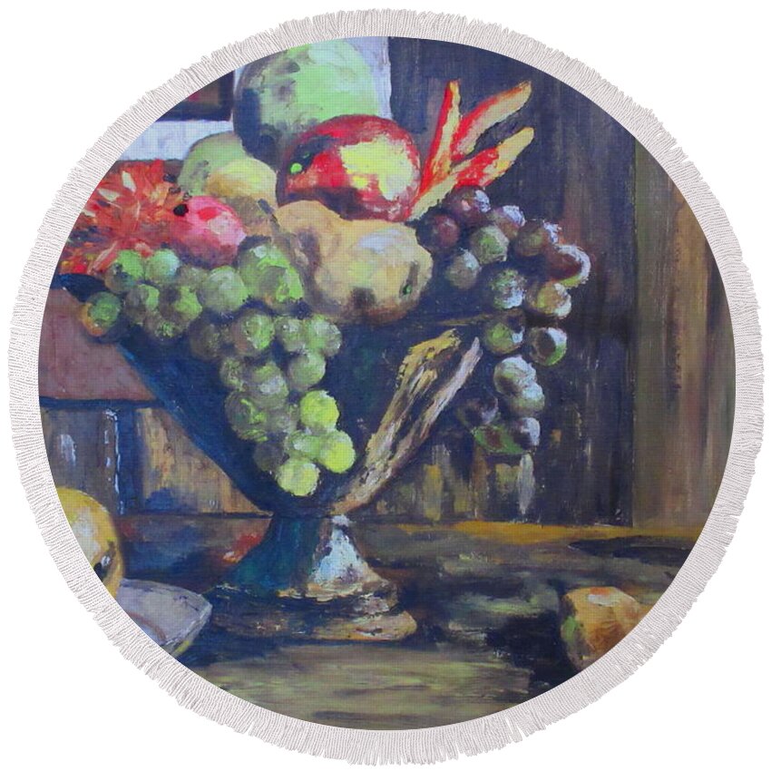 Painting Round Beach Towel featuring the painting Fresh Fruit by Ashley Goforth