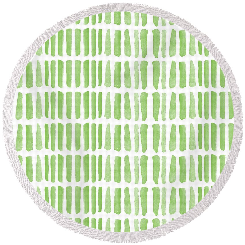 Grass Round Beach Towel featuring the painting Fresh Grass- Abstract Pattern Painting by Linda Woods