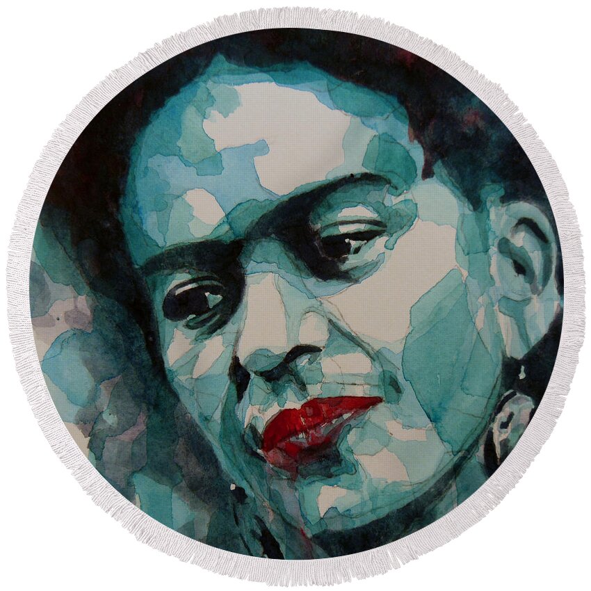 Frida Round Beach Towel featuring the painting Frida Kahlo by Paul Lovering