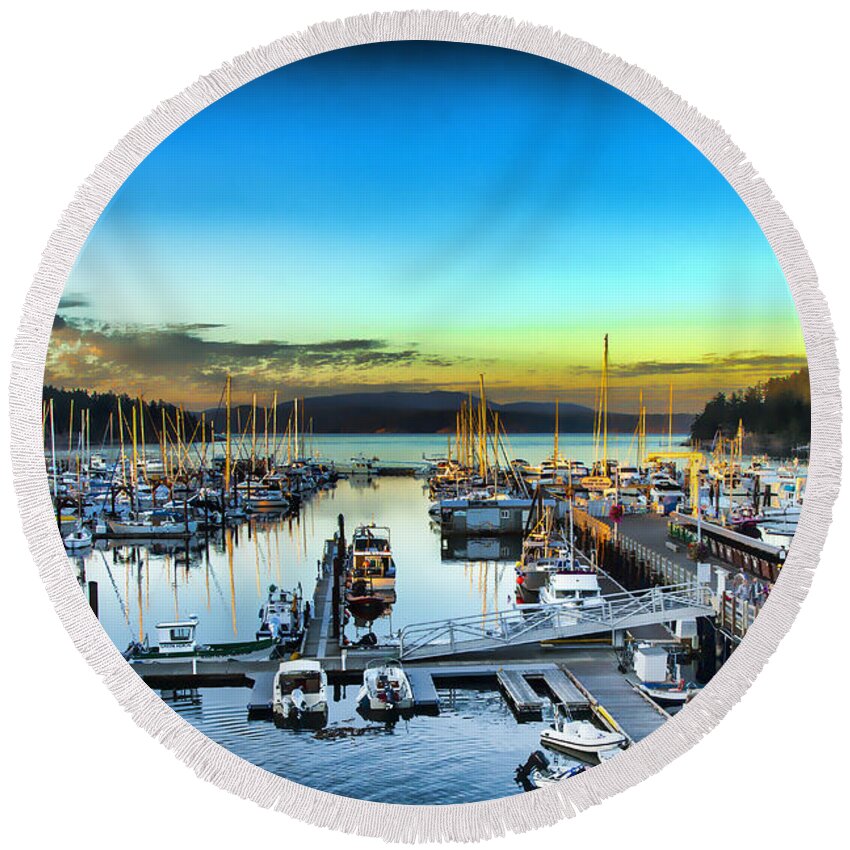 Marina Round Beach Towel featuring the photograph Friday Harbor by Jerry Nettik