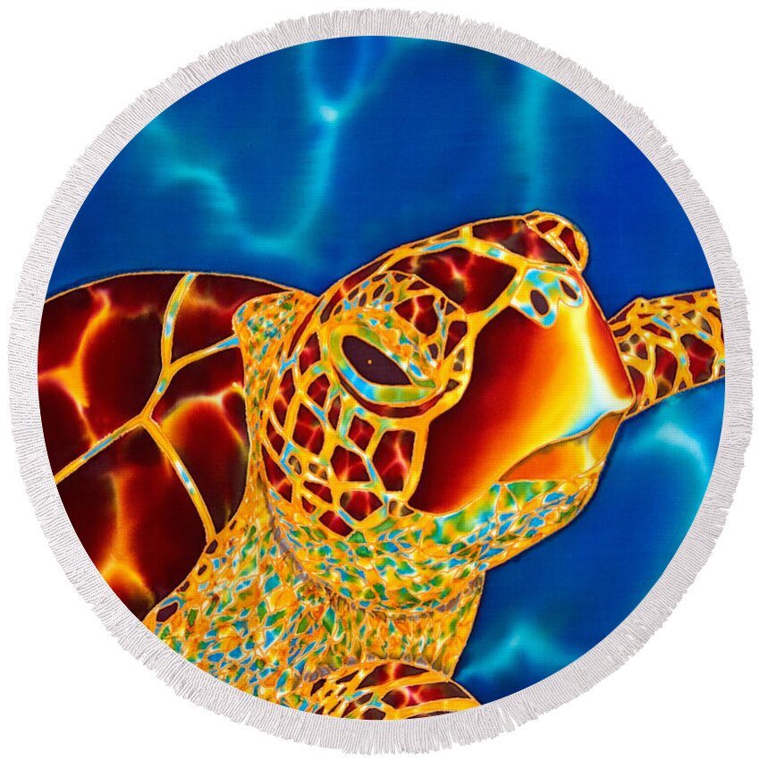 Sea Turtle Round Beach Towel featuring the painting Friendly Encounter by Daniel Jean-Baptiste