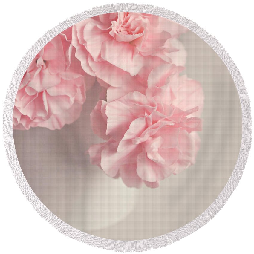 Flowers Round Beach Towel featuring the photograph Frilly pink Carnations by Lyn Randle
