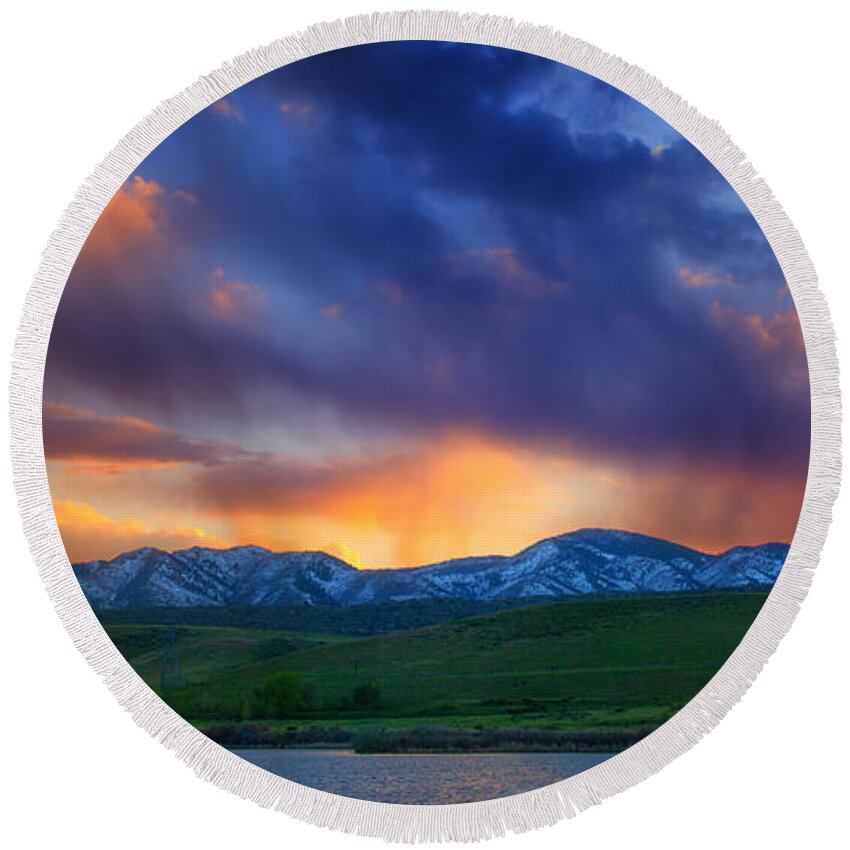 Colorado Round Beach Towel featuring the photograph Front Range Light Show by Darren White