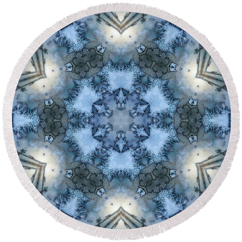  Round Beach Towel featuring the photograph Frost Mandala5 by Lee Santa