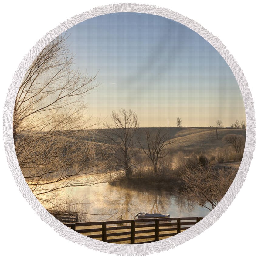 Sunrise Round Beach Towel featuring the photograph Frosty sunrise by Alexey Stiop