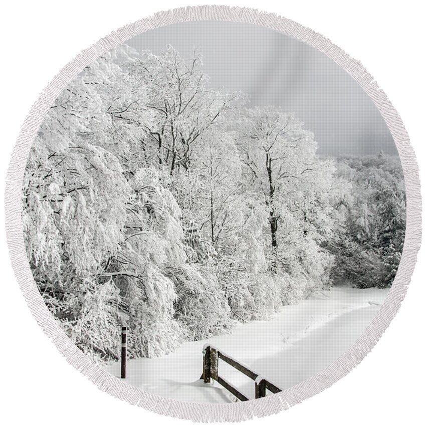 Tree Round Beach Towel featuring the photograph Frozen Afternoon by John Haldane