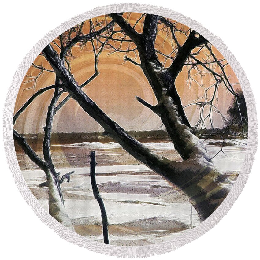 Winter Scene Round Beach Towel featuring the photograph Frozen in Time 2 by Shawna Rowe