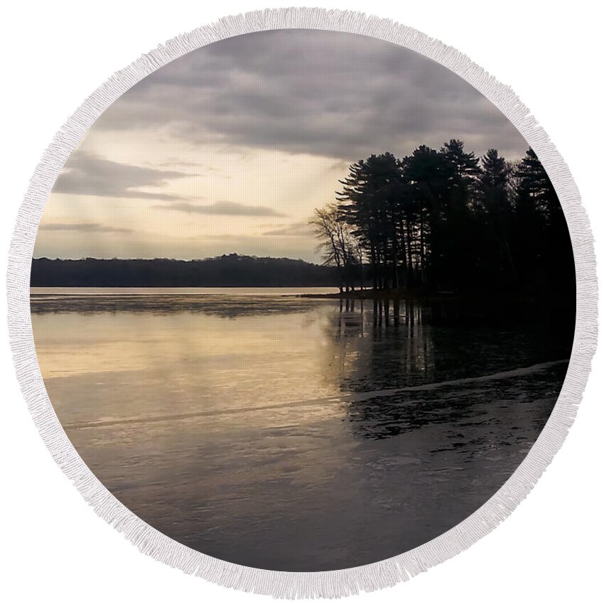 Frozen Round Beach Towel featuring the photograph Frozen Lake by Charlie Cliques