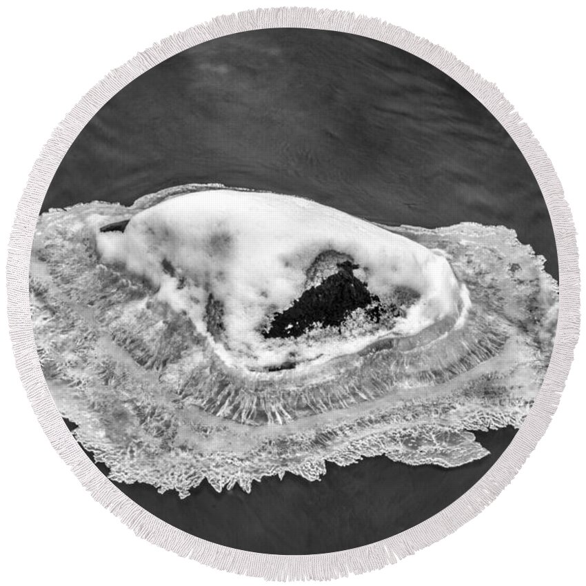 Freezing Round Beach Towel featuring the photograph Frozen Rock by Alana Ranney
