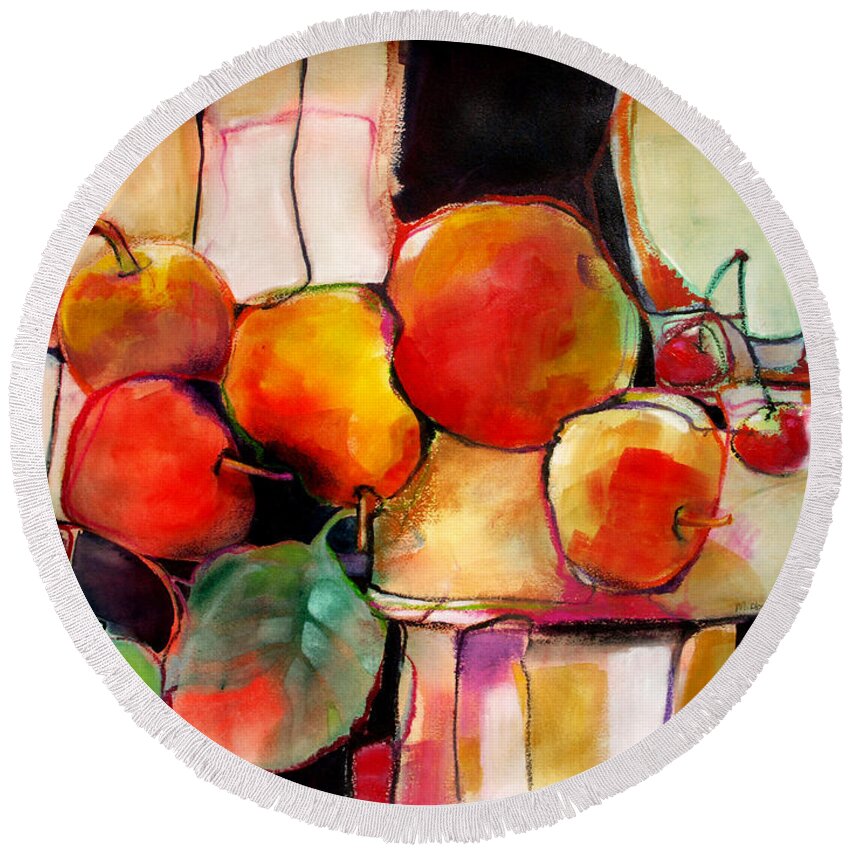 Watercolor Round Beach Towel featuring the painting Fruit On A Dish by Michelle Abrams