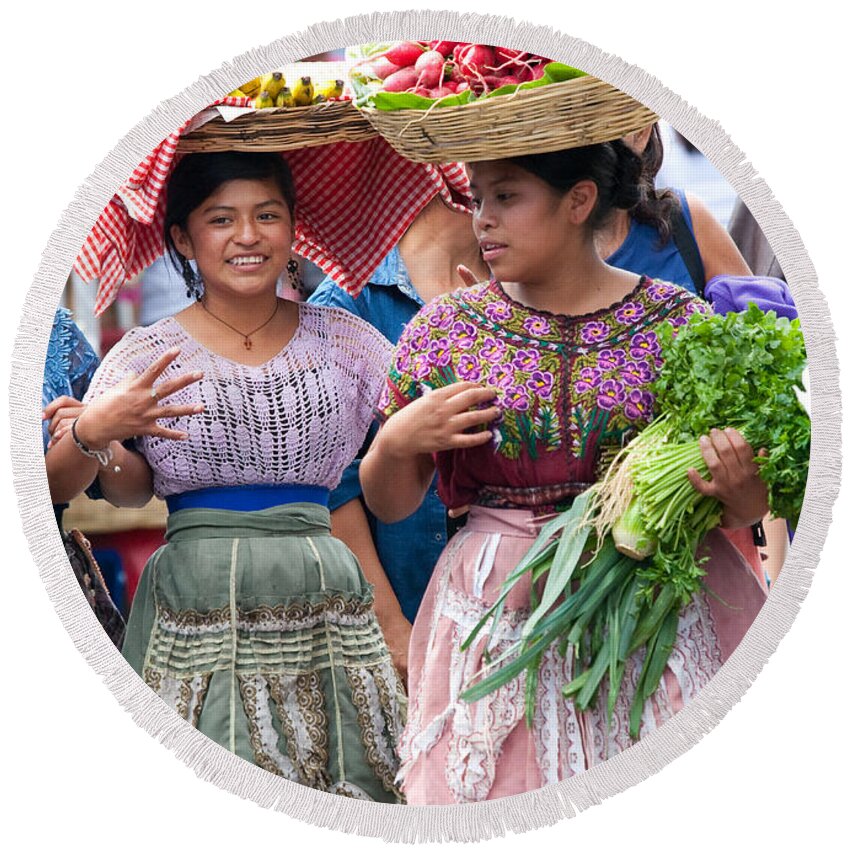 Colorful Round Beach Towel featuring the photograph Fruit Sellers in Antigua Guatemala by David Smith