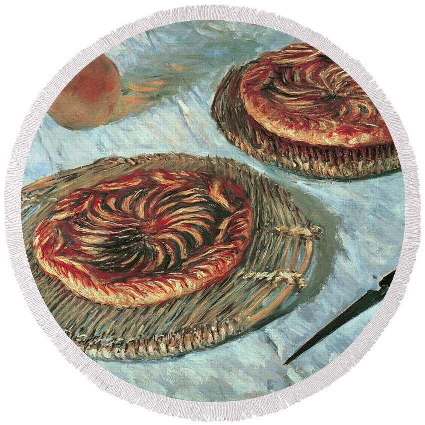 Impressionist Round Beach Towel featuring the painting Fruit Tarts by Claude Monet