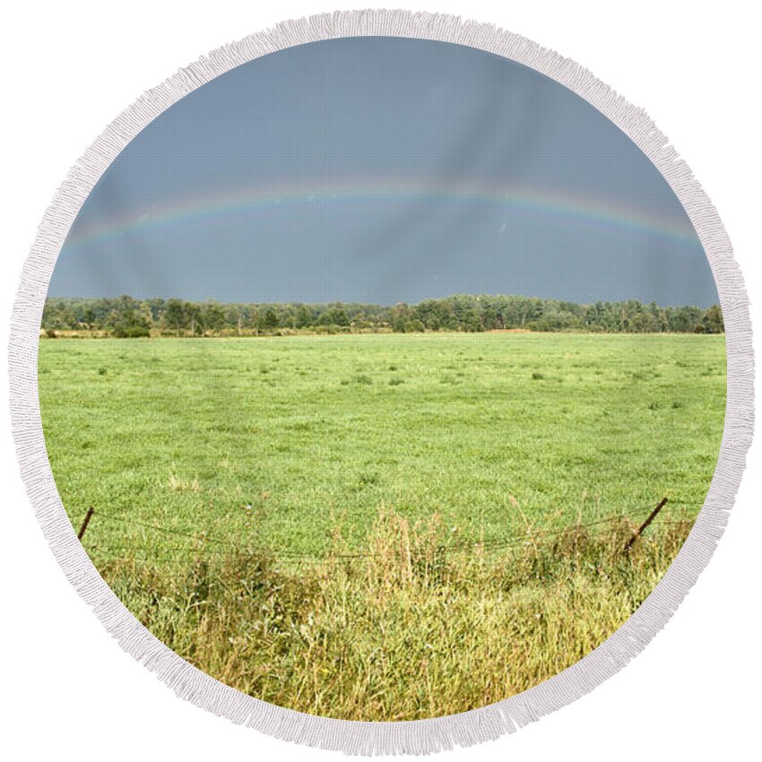 Rainbow Round Beach Towel featuring the photograph Full Country Rainbow by Cheryl Baxter
