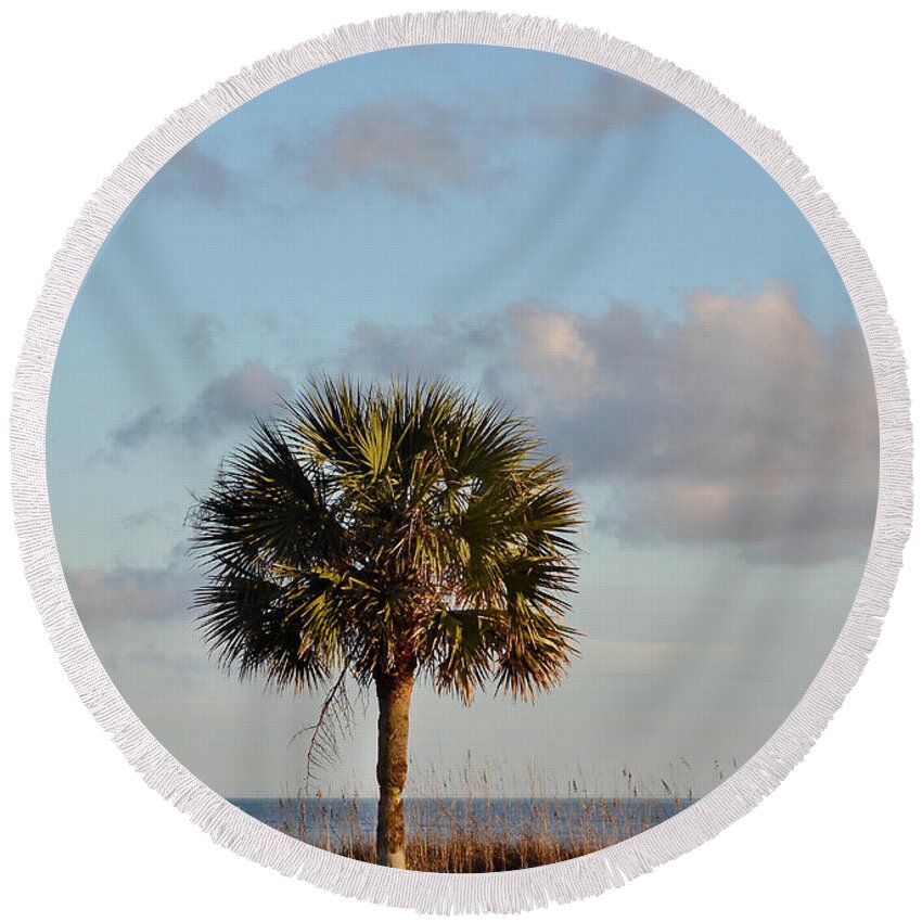Scenic Round Beach Towel featuring the photograph Full Moon At Myrtle Beach State Park by Kathy Baccari