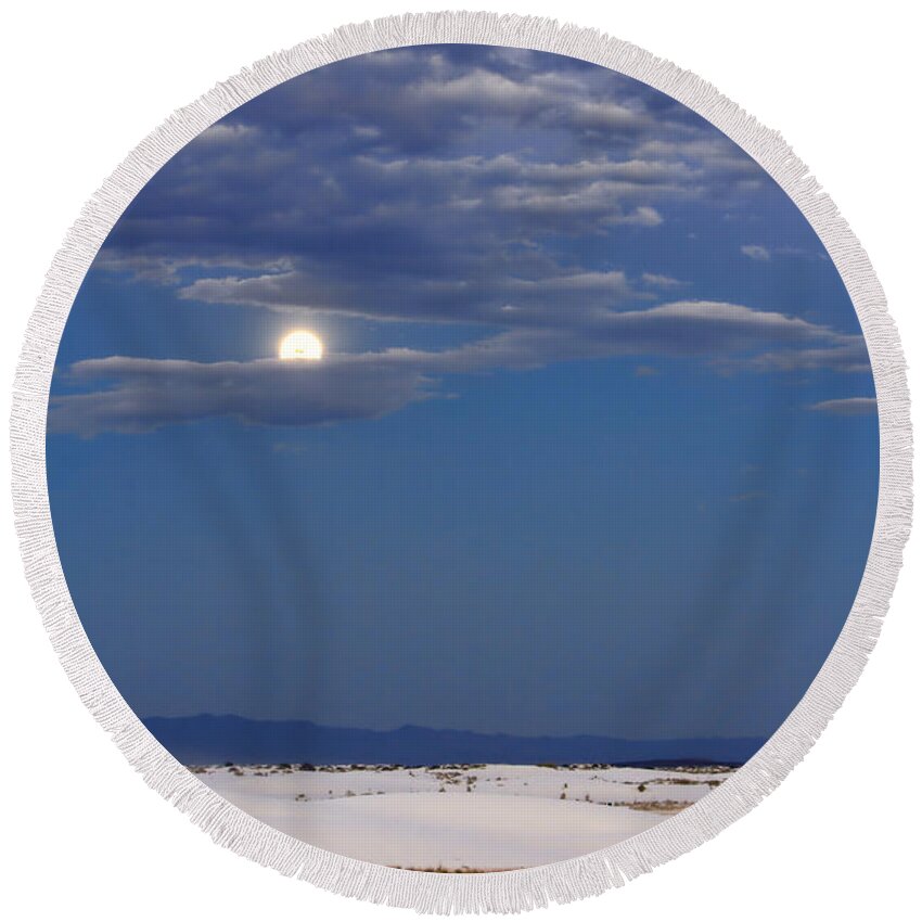 White Sands Round Beach Towel featuring the photograph Full Moon at White Sands by Diana Powell