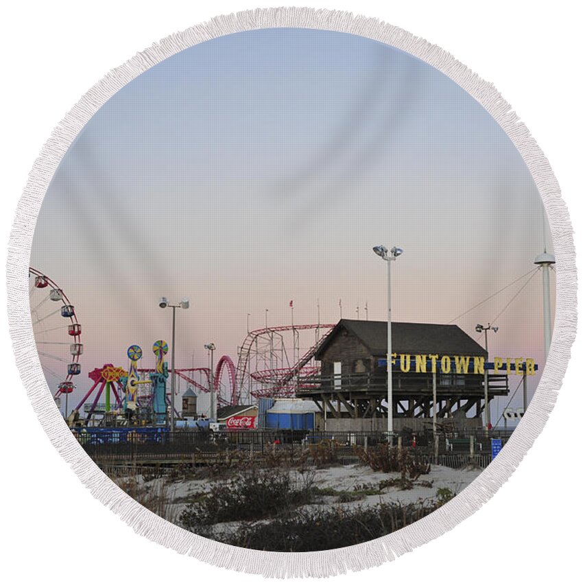 Funtown Pier Round Beach Towel featuring the photograph Fun at the Shore Seaside Park New Jersey by Terry DeLuco