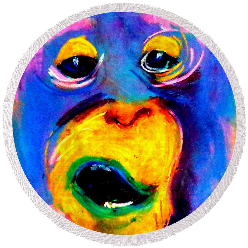 Animals Round Beach Towel featuring the painting Funky Monkey Art Print by Sue Jacobi