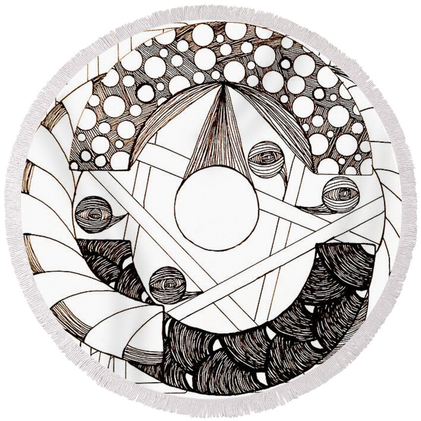 Abstract Round Beach Towel featuring the drawing Galactic by Anita Lewis