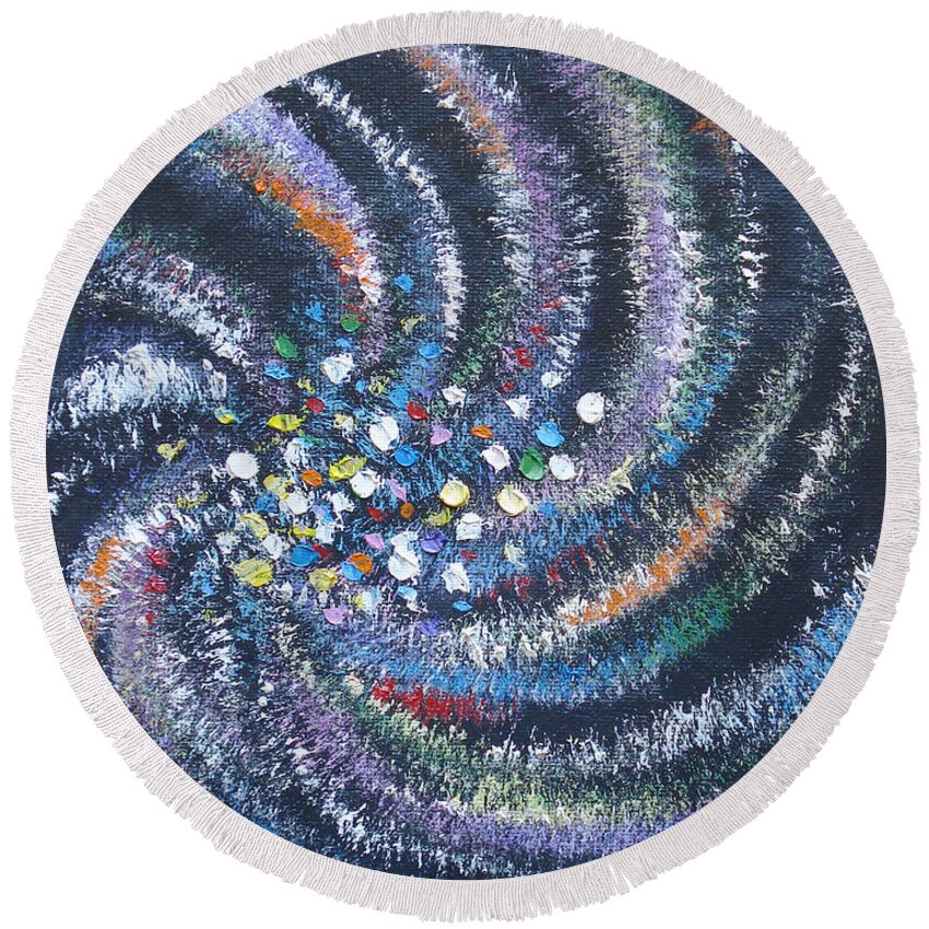 Space Round Beach Towel featuring the painting Galaxy Swirl by Judith Rhue