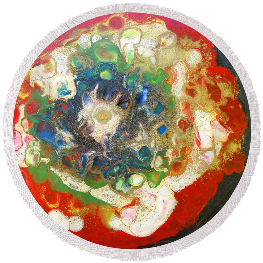 Augusta Stylianou Round Beach Towel featuring the painting Galaxy with Solar Systems by Augusta Stylianou