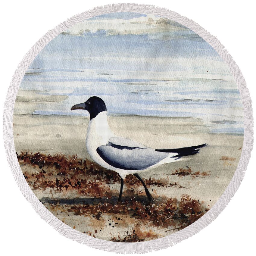 Gull Round Beach Towel featuring the painting Galveston Gull by Sam Sidders