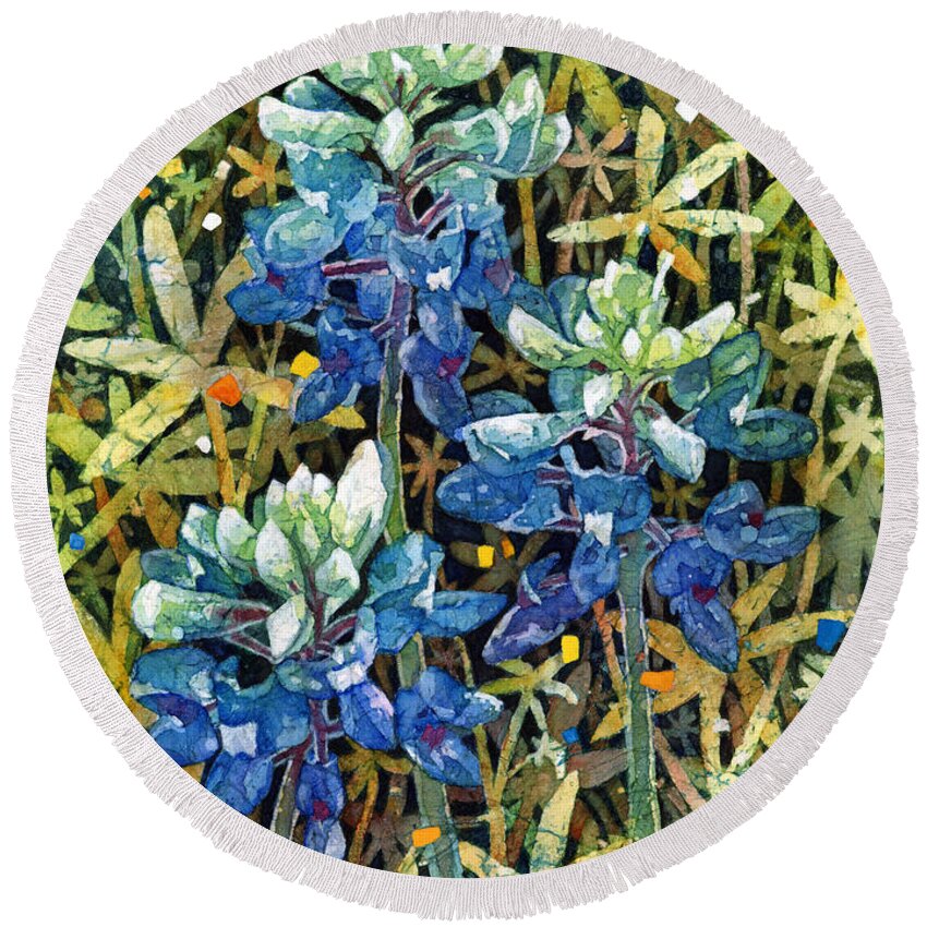 Bluebonnet Round Beach Towel featuring the painting Garden Jewels II by Hailey E Herrera