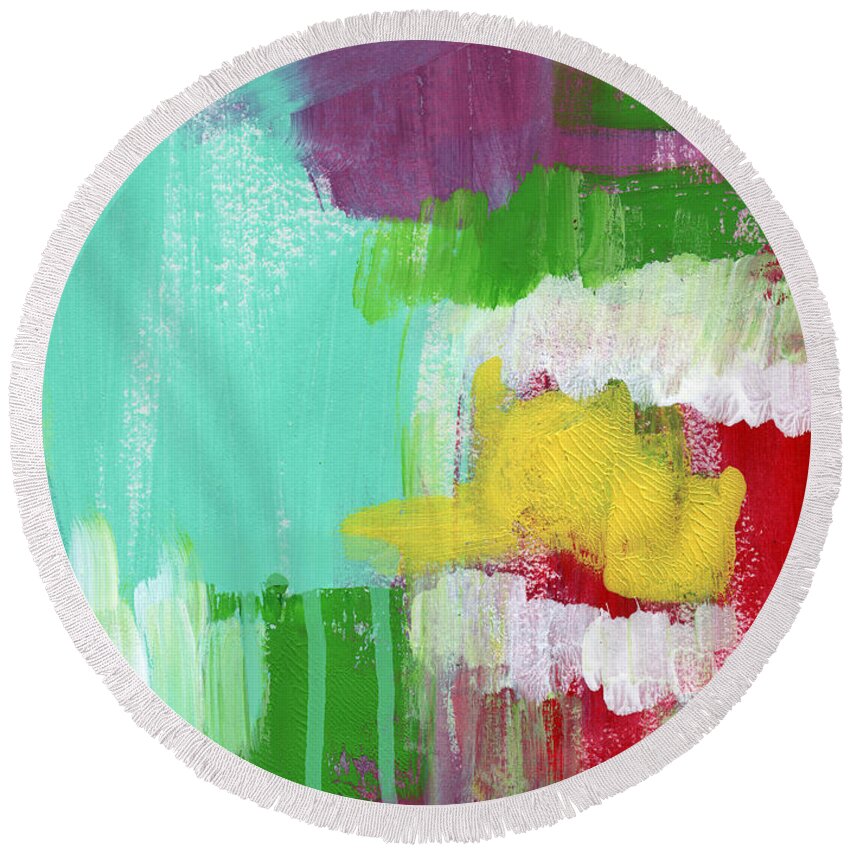 Abstract Painting Round Beach Towel featuring the painting Garden Path- Abstract Expressionist Art by Linda Woods